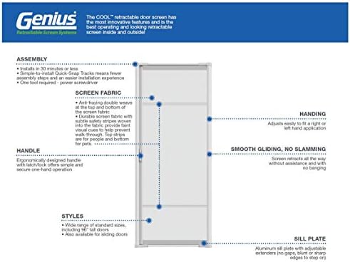 Genius Cool Retractable Screen Doors for Single Door - Roll Away Retractable Screen Doors for Front Door - Standard Width (32 in to 36 in) x Height 80 in - No Drill Easy Install, White - 4