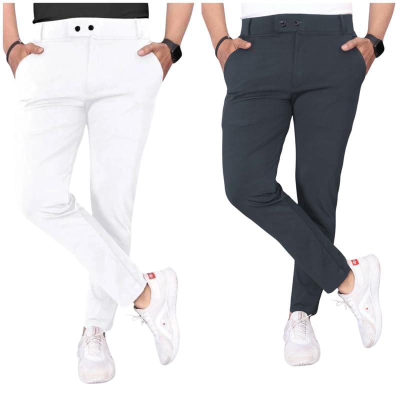 Image of Men Fit Stretch Trousers with Side Pockets | 2-Button Closure | Soft Lycra Blend for Casual & Formal Use