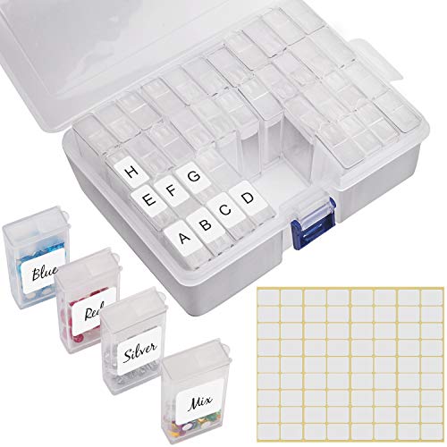AIEX Diamond Painting Boxes Diamond 42 Small Gird Painting Storage Containers with 72 Label Stickers for Bead Diamond Painting Accessories