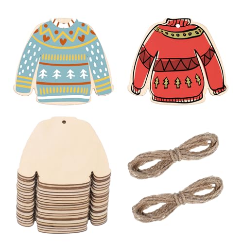 Grevosea 20 Pcs Wooden Christmas Ornaments, Unfinished Wood Sweater...