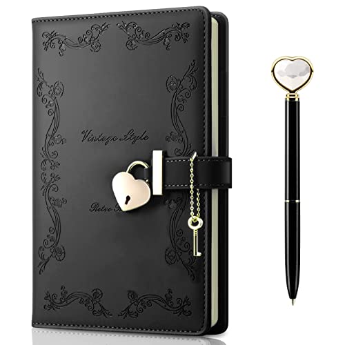 Journal intime avec clé pour protéger vos secrets, carnet noir A5 en cuir vintage