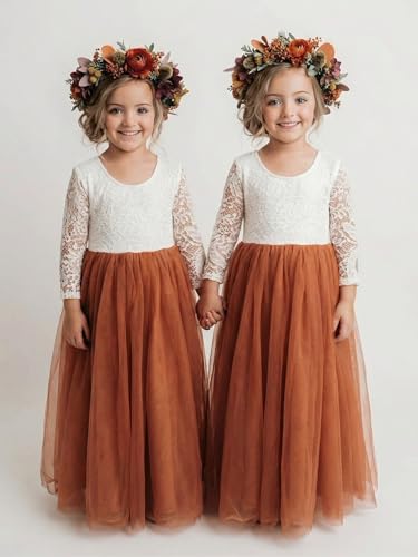 Image of 2Bunnies Girl Peony Lace Back A-Line Straight Tutu Tulle Party Flower Girl Dress