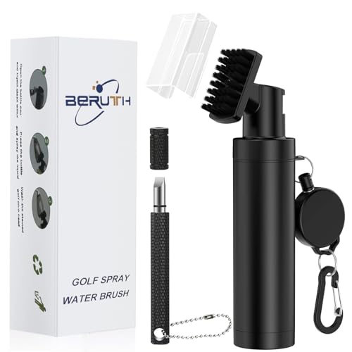 Brosse de Nettoyage à 360° pour Club de Golf avec Mousqueton et Bouteille d'eau étanche – Outil de Nettoyage léger et Compact pour Clubs de Golf, balles et Chaussures