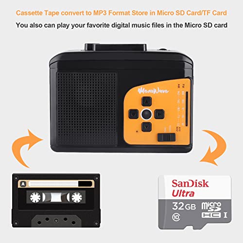 UCEC Portable Cassette Players and Recorders, Audio Music Cassette Tape to MP3 Converter, Stereo AM/FM Radio Walkman Tape Player, Built-In Mic and Speaker, Powered by USB or AA Battery, No PC Required