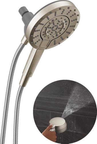 Image of Delta 5-Setting In2ition 2-in-1 Dual Shower Head with Handheld High Pressure ProClean Spray, Brushed Nickel Detachable Shower Head with Hose, 1.75 GPM Flow Rate, Spotshield Brushed Nickel 75548SN