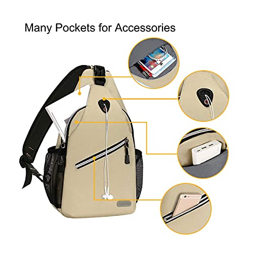 Mosiso Sling Backpack, Multipurpose Crossbody Shoulder Bag Travel Hiking Daypack, Beige, Medium #TOP1