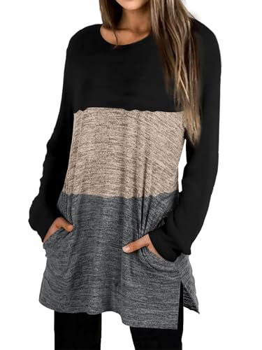 XIEERDUO Chocolate Brown Fall Clothing Fall Sweatshirts Womens Plus Size Tops Crewneck Tunic With Pockets Black XXL