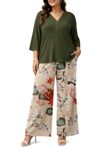 Green & Beige Floral / Plus 4X-Large
