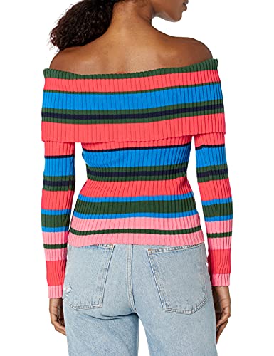 Ella Moss Women's Charlotte Off Shoulder Long Sleeve Top, Coral Flames Stripe, Xsmall #TOP1