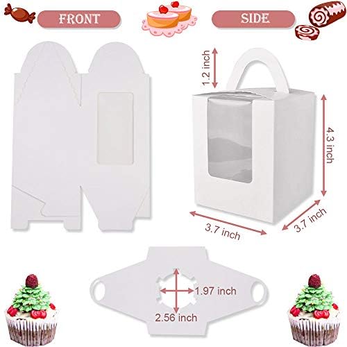 SNAGAROG 25 Pcs Single Cupcake Boxes White Individual Cupcake Box Single Bakery Pastry Boxes Mini Cavity Cake Box Small Cupcake Carrier Holder with Window&Insert Muffin Boxes for Wedding Party Favors