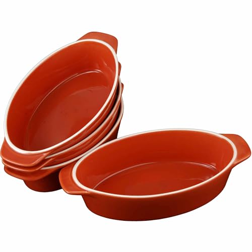 Image of Oval Ceramic Baking Dish Set Of 4 with Handles Oven To Table Ideal for Lasagne/Pie/Casserole/Tapas (5x 12x 22cm/8.5inch) Saddlebrown