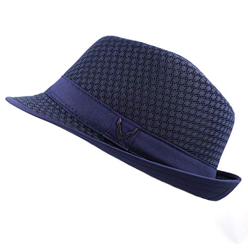 The Hat Depot Light Weight Classic Soft Cool Mesh Crushable Fedora hat (L/XL, Navy)