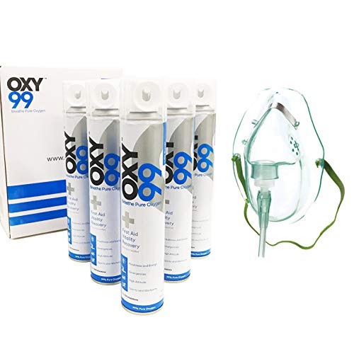 OXY99 Medical Emergency | Light Weight 6 Portable Oxygen Cans and 1 face mask free | Home and Sports Use| Instant support in case of low oxygen, breathing difficulties ING. BOSCHI ITALY