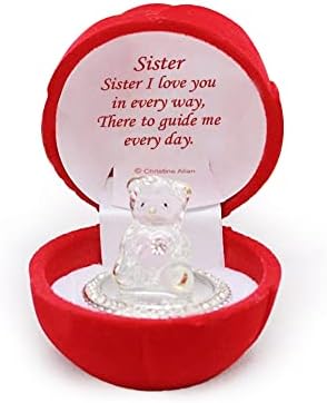 Online Street Crystal Glass Gift for Sister Gift with Red Heart For Wedding Anniversary Birthday Presents (Sister)