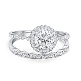 Blue Apple Co. Anello a fascia in argento Sterling 925 con zirconia cubica, stile Art Déco, in due pezzi, colore a scelta, Argento sterling, Zirconia cubica