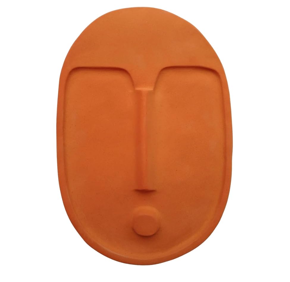 Modern Terracotta Ceramic Wall Mask – Handmade Decorative Clay Face Art for Labor Day Home Refresh – Abstract Hanging Sculpture for Living Room or Entryway