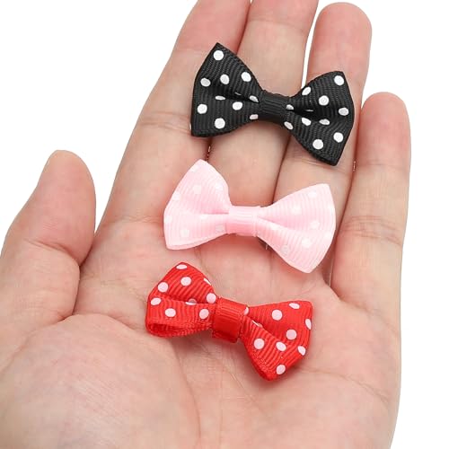 PATIKIL 1,5 Mini-Schleifen für Bastelarbeiten, 100 Stück Grosgrain-Band Mini-Schleifen Krawatten-Druck kleine Schleifen für DIY-Nähen Haarspangen Scrapbooking Geschenkdekoration, Rot