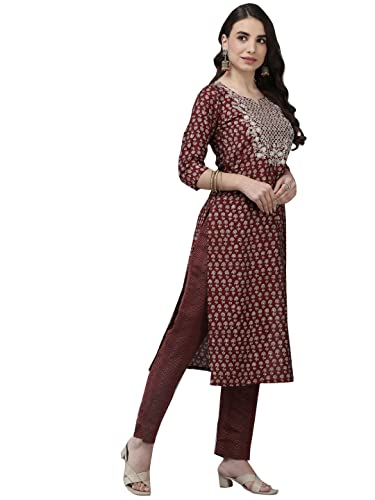Image of ishin Women's Silk Blend Navy Blue Embroidered A-Line Kurta Trouser Dupatta Set