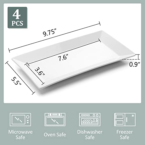 Yedio Porcelain Rectangular Dinner Platters, 9.75 Inch Rectangular Serving Platters For Sushi, Snacks, Cake, Meat, Appetizer Platters-Set Of 4, White #TOP1