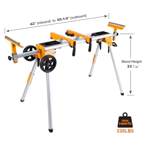 WORKESS Portable Miter Saw Stand with 6.75 in Wheels 330 lbs Load Capacity Heavy Duty Universal Mitre Saw Stand Tool Storage Trays WK-MS080 - Thumbnail 6