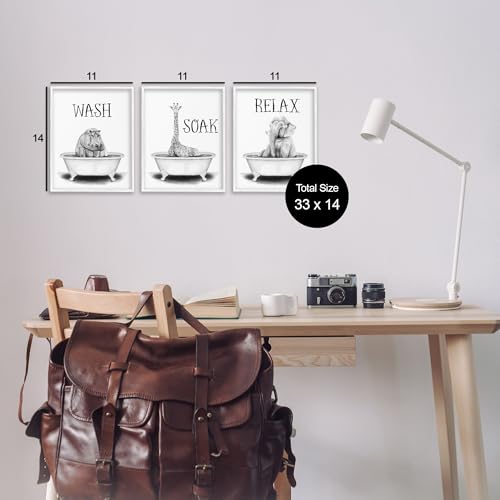 Image of Jungle Animals Bathroom Signage, 11 x 14 Inch Framed Giclee Print Set | Stupell Industries . By Rachel Nieman . Ready to hang . Great for bath and laundry . Made in USA