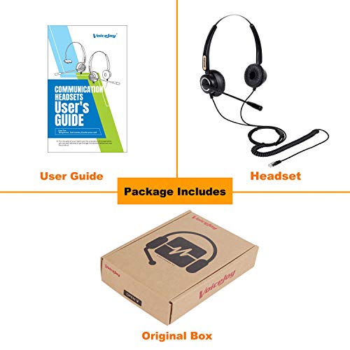 image for VoiceJoy Corded RJ9 Phone Headset Binaural with Noise Canceling Microp