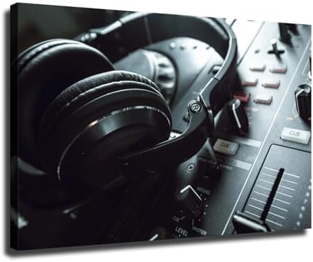 Póster retro de discoteca con auriculares en el escenario, pintura en lienzo con impresión en lienzo para decoración de pared, dormitorio, sala de