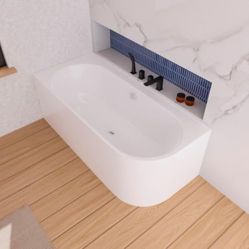 ECOLAM Baignoire autoportante Vigoo version gauche ou droite | montage mural | siphon click-clack | set complet (Siphon chromée, 165x75 cm Gauche)