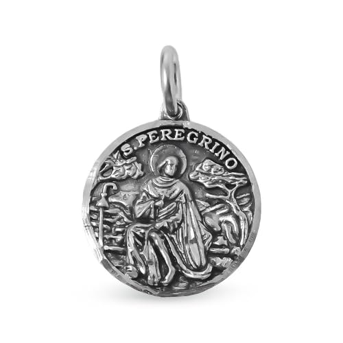 Medalla de San Peregrino plata de ley 925m maciza joyería religiosa