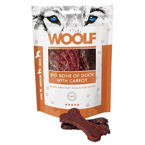 Snack per cani dental stick per cani premietti addestramento masticativi lunga durata osso pulizia denti cane al gusto anatra e carota 100 g | WOOLF