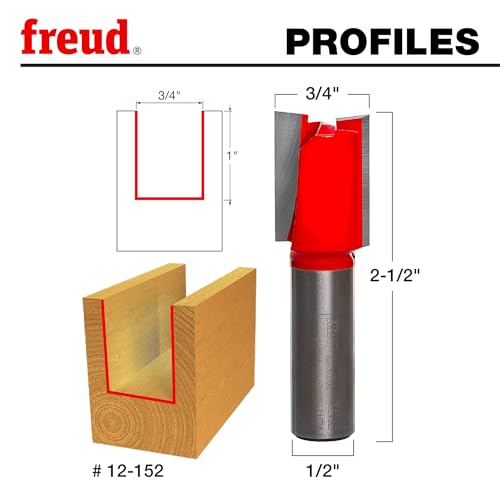 Image of Freud 12-152: 3 /4 inch (Dia.) Double Flute Straight Bit (Eclipse Grind) Red