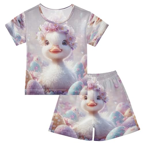 ALAZA Easter Duck Egg Pajamas Set Short Sleeve Cotton Sleepwear Summer Pjs 2 Piece 5-14Y