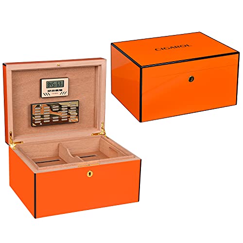 VOLENX Humidor à cigares de bureau, avec doublure en cèdre espagnol, humidificateur amovible, hygromètre numérique, plateau et séparateurs, peut contenir environ 75 cigares Cover