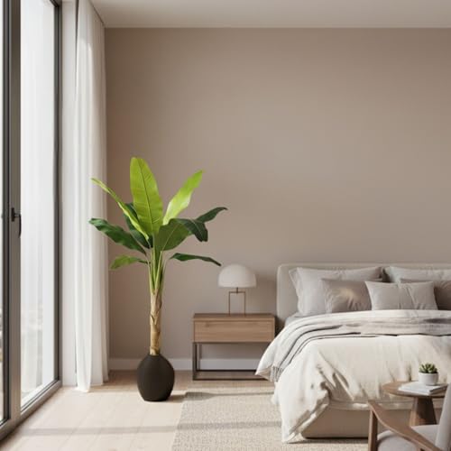 Image of Kayra Decor Artificial Banana Plant 5 Feet with Pot | Big Size Artificial Plants for Home Decor | Indoor Fake Tree for Living Room, Balcony, Office | Bird of Paradise Lifelike Plant with Pot