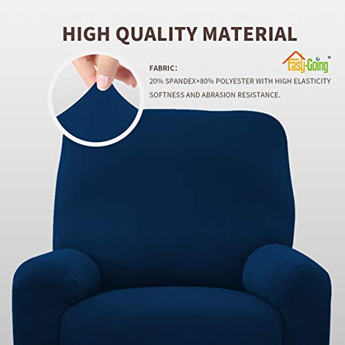 Image of Easy-Going 4 Pieces Microfiber Stretch Recliner Slipcover - Spandex Soft Fitted Sofa Couch Cover, Washable Furniture Protector with Elastic Bottom for Kids, Pet(Recliner, Navy)