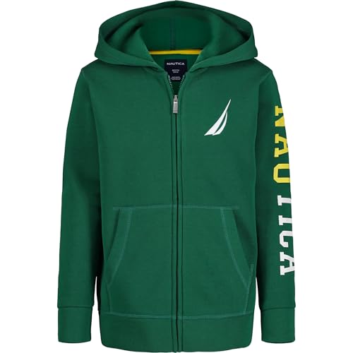 Listado de Ropa de Náutica para Niño Top 10. 35 Nautica - Sudadera con Capucha de Forro Polar de Manga Larga para niño, Ajuste cómodo y Relajado, Clase J Evergreen, 10-12
