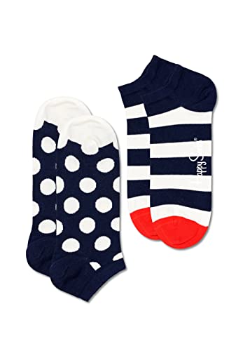 Happy Socks Classic Black & White Stripe and Dots Low Socks, Made with Sustainable Cotton-Medium/Large-2-Pack