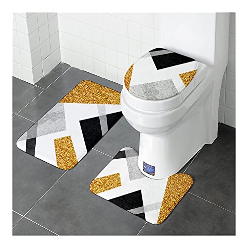 XIAOLI Dickes Flanell-Badematten-Set, WC-Vorleger, U-förmig, Boden-Teppiche im Badezimmer, WC-Fußpolster, rutschfest, waschbar, Deckelbezug (Farbe: Schwarz, 3 Stück, Spezifikation: 60 x 90 cm) – Bild 3