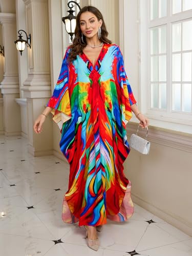 Image of KEYLORTING Plus Size Kaftan Dress Women, African Moo Moo Print Caftan, Batwing Dress, Beach Cover Up for Party and Loungewear