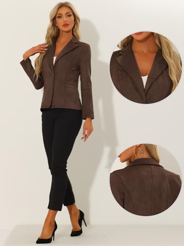 Allegra K Faux Suede Casual Blazer for Women's Lapel Collar Long Sleeve Work Office Jacket2