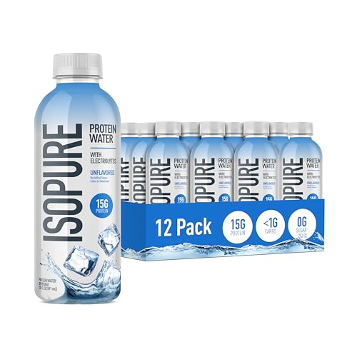 Isopure Clear Protein Water with Electrolytes 15g Whey Protein Isolate Zero Sugar Unflavored 20 fl oz Bottles 12-Pack