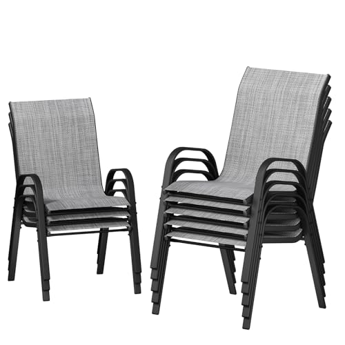 Image of UDPATIO Patio Chairs Set of 8, Stackable Outdoor Dining Chairs with High Back, Breathable Textilene Fabric Outdoor Chair All Weather, 350LBS Capacity for Garden, Backyard (Light Grey)