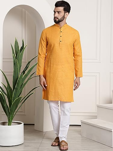 Image of SOJANYA (Since 1958 Men's Cotton Blend Checked Kurta and Churidar Pyjama Set