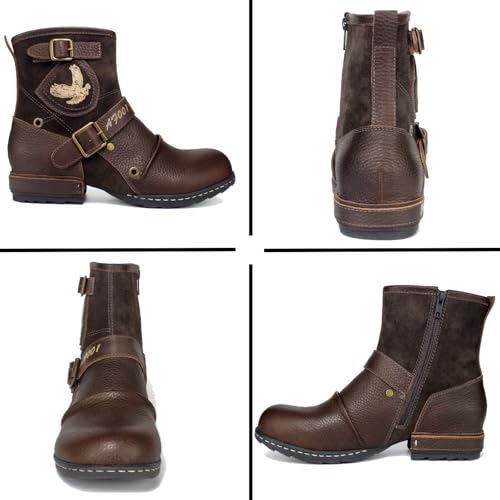 Motorcycle Boots Men Waterproof Leather -Retro Moto Biker Boots with Zip Up & Harness, Riding Combat Boots for Men Casual & Daily Wear2