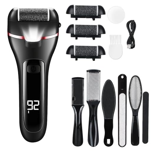 Electric Foot Callus Remover, Rechargeable 16 in 1 Foot File Pedicure Kit Tools,Waterproof Foot Scrubber Dead Skin Remover with 3 Roller Heads & 2-Speed Power Pedicure Tools for Feet Hands Heels Spa