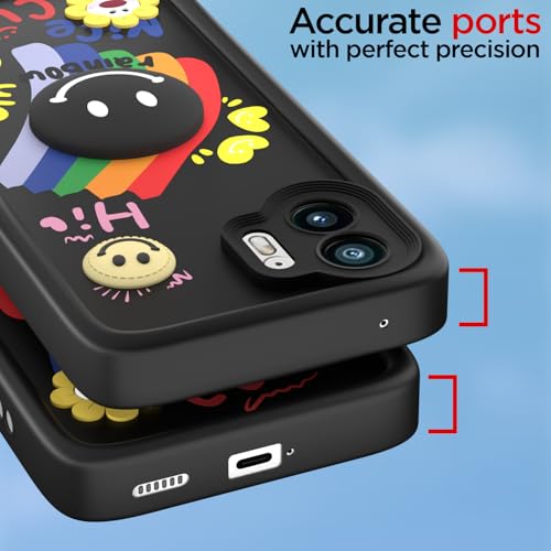 Image of Pikkme Back Cover for Nothing Phone 2 | Soft Silicone| Cute Rainbow Smile & 3D Cartoon Flower Design | Shockproof Raised Camera Protection Bumper Case (Black)