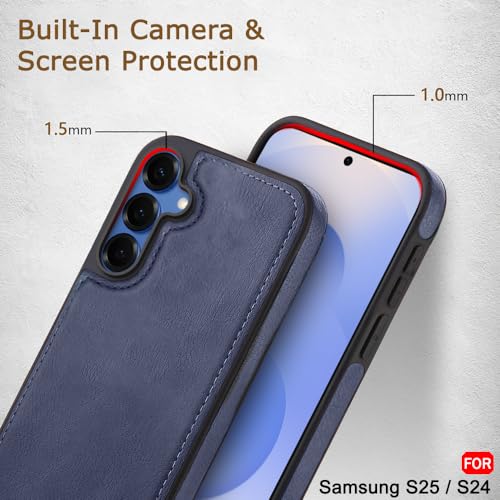 Image of TheGiftKart Genuine Leather Finish Back Cover Case for Samsung Galaxy S25 / S24 5G | Raised Edges for Camera & Screen Protection | Stunning Minimalist Design Back Case Cover (Black Sides, Blue)