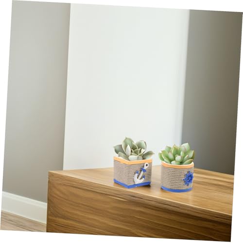 Pots à cactus en ciment motif océan lot de 2 design beige et gris - 5