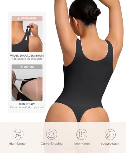 FeelinGirl Shapewear Bodysuits for Women Tummy Control Thong Seamless V Neck Compression Body Suits Corset Top3