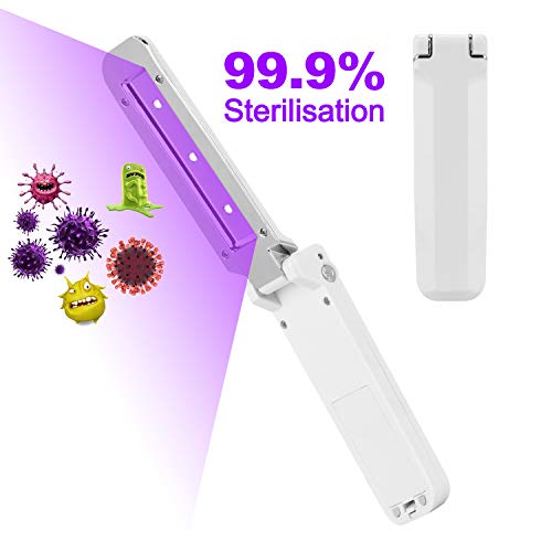 Waflyer UV Lamp Disinfection, Portable Ultraviolet Light Sterilizer Wand UV-C Sanitizer Wand 99.9% Kills Handheld LED Lamp Disinfector for Home, Office, Hotel, Travel, Bathroom, Car seat, Pet (White)